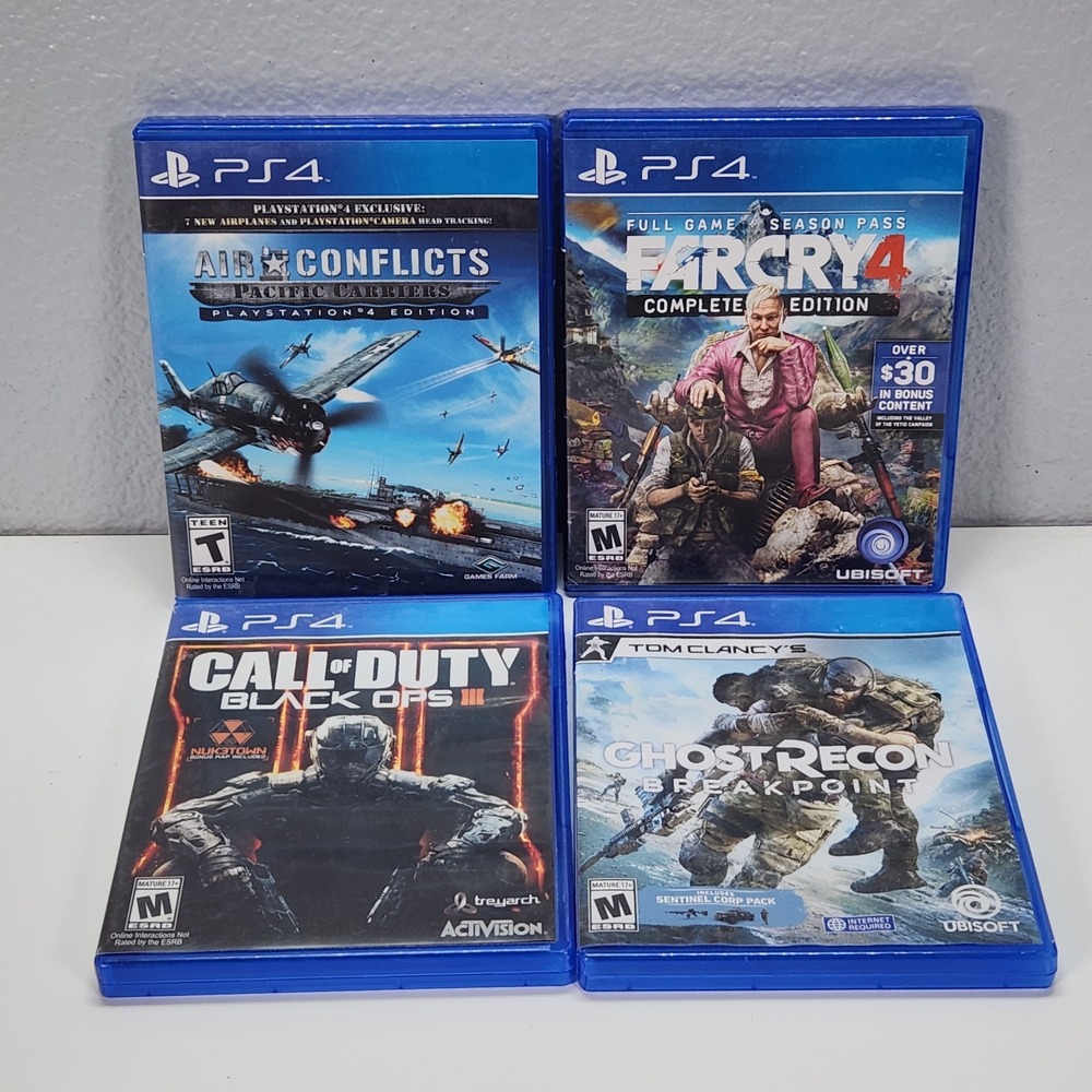 Lot of 4 PS4 Games Air Conflicts Far Cry 4 Ghost Recon Call of Duty Black Ops 3